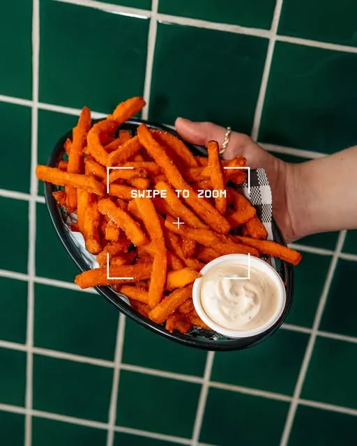 Sweet potato fries with truffle mayo on the green tiles