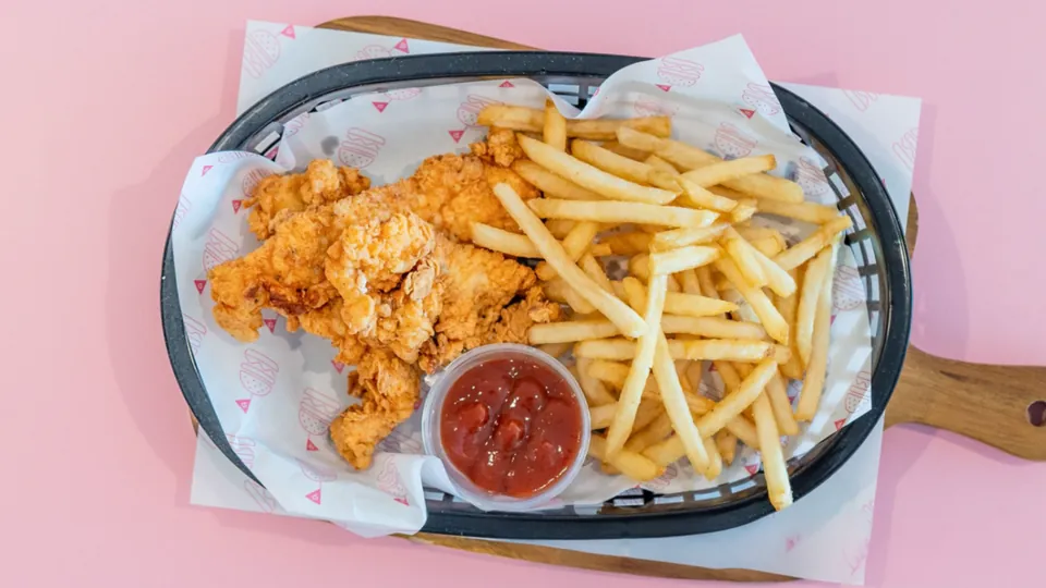 Kids Chicken Strips – Grandma Pearls fried chicken strips + side of fries.
